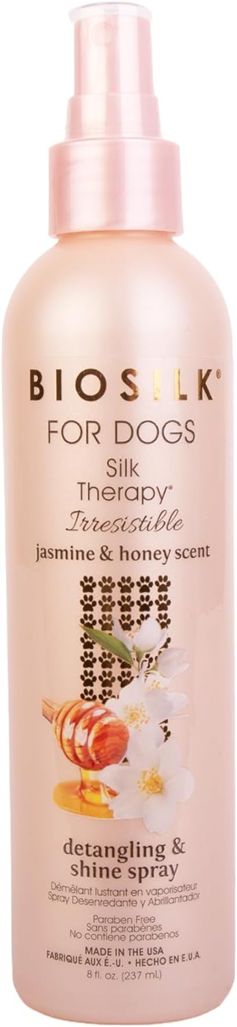 BioSilk for Dogs Silk Therapy Detangling Spray - Jasmine & Honey Scent | 8 fl oz, Paraben-Free, pH Balanced
