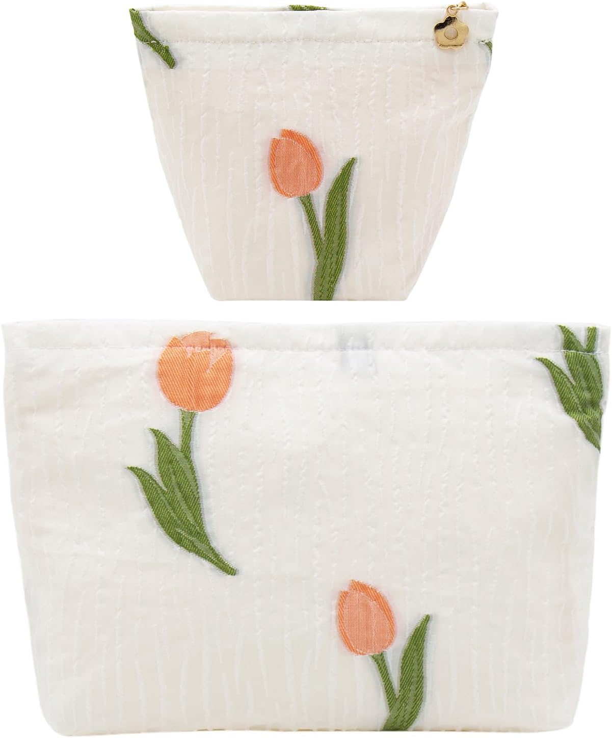 Large Floral Makeup Bag Set - 2 Pcs Travel Toiletry Organizer for Women | Embroidered Cosmetic Pouches with Zipper