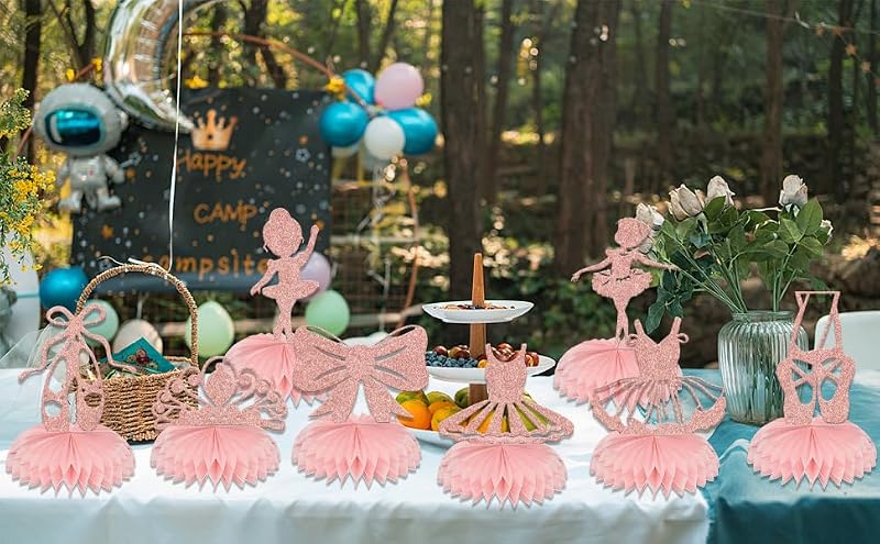 Ballerina Tutu Honeycomb Centerpieces - 8 Pack Rose Gold Party Decor