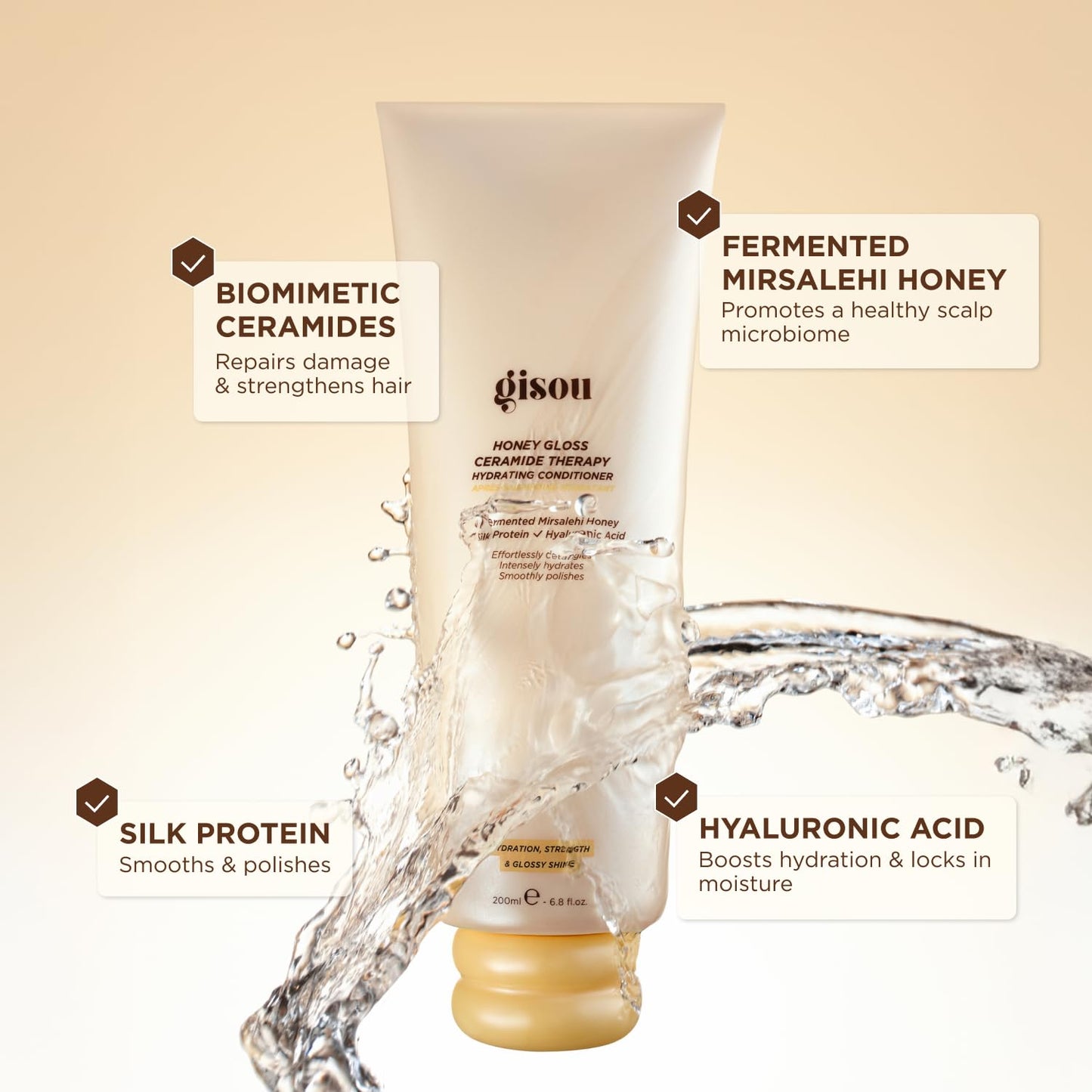 Gisou Honey Gloss Ceramide Therapy Hydrating Conditioner – Smooths, Detangles & Adds Shine with Mirsalehi Honey & Ceramides (6.8 Fl Oz)