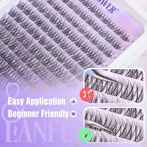 LANFLOWER B-Natural Lash Clusters 10-16mm C Curved Wispy Eyelash Extensions
