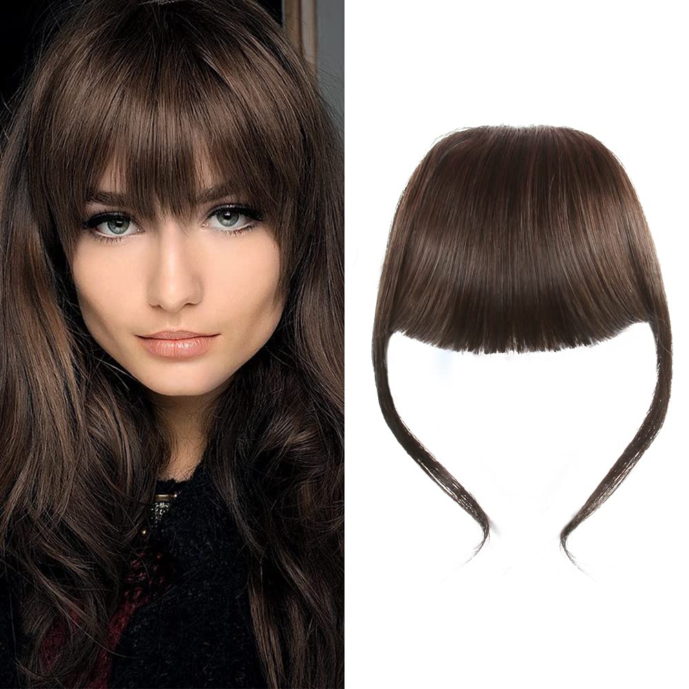 Clip-In Bangs - Natural Real Human Hair Wispy Fringe Extensions | Black Brown Flat Bangs