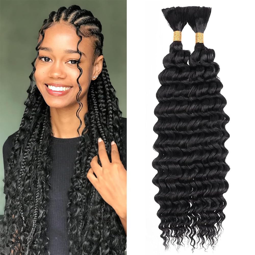 Human Braiding Hair for Boho Braids 20 Inch 100g Deep Wave Bulk Human Hair for Braiding 12A Curly Human Hair Extensions for Boho Braids 2 Bundle