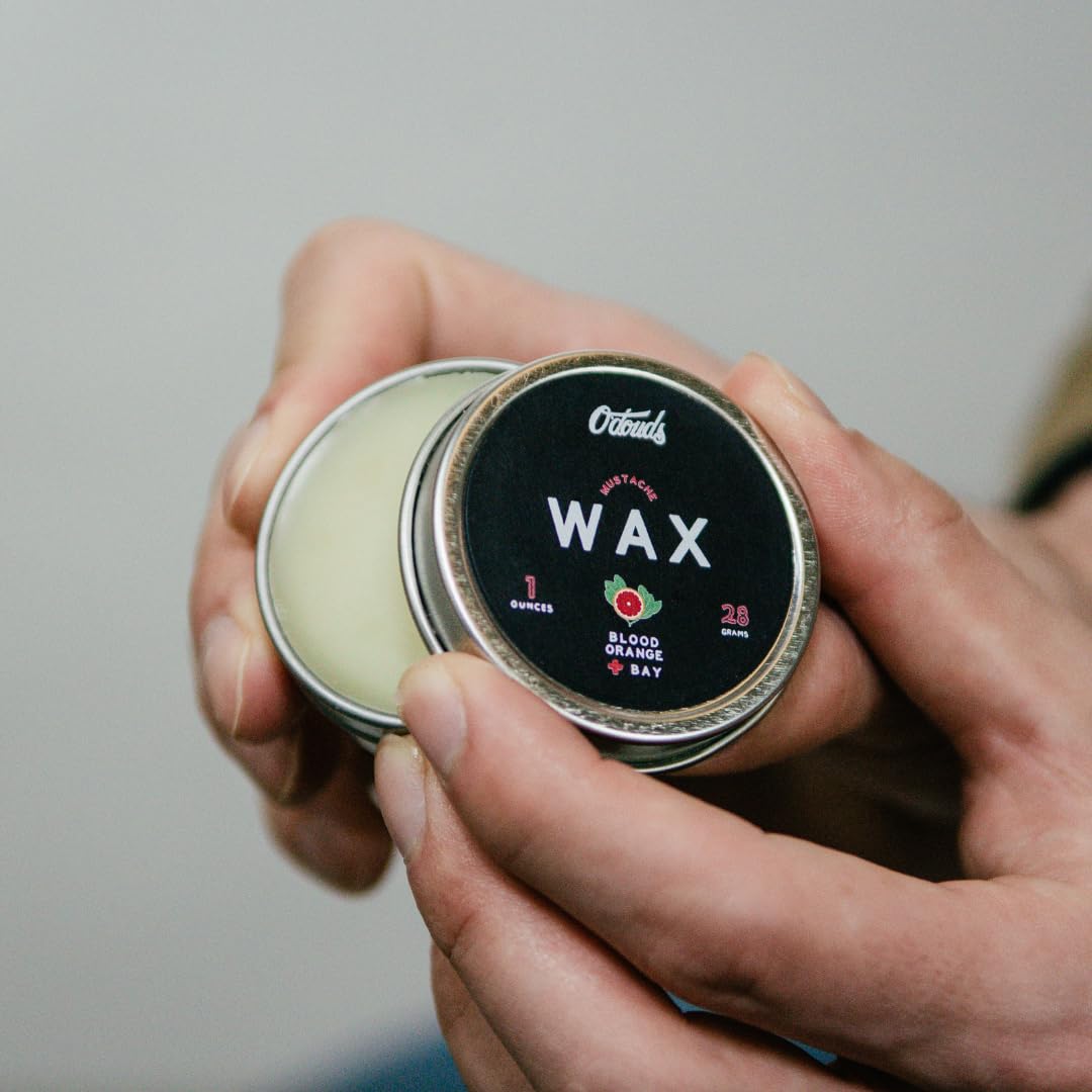 O'Douds Mustache Wax - Daily Natural Moustache & Beard Styling with a Firm Hold, Natural Shine - Plant-Based, Vegan Ingredients for Grooming, Shaping, & Conditioning, Blood Orange & Bay Scent, 1 oz.