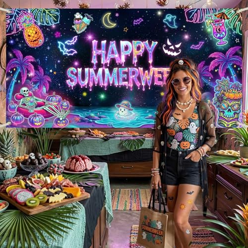 Summerween Banner - 70.8x35.4 Inch Tropical Halloween Backdrop