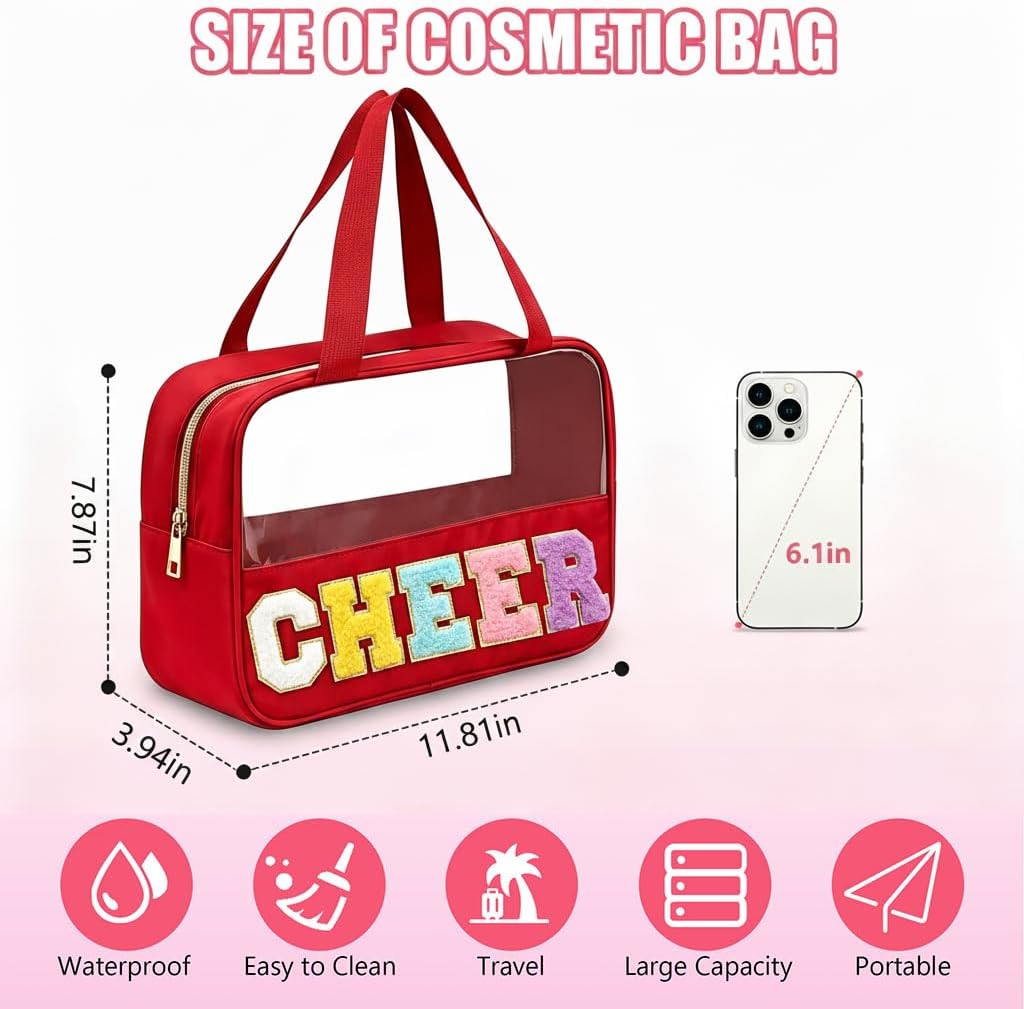 Cheer Makeup Bag - Waterproof Nylon Cosmetic Organizer with Handle & Zipper | Perfect Cheerleader Gift for Girls