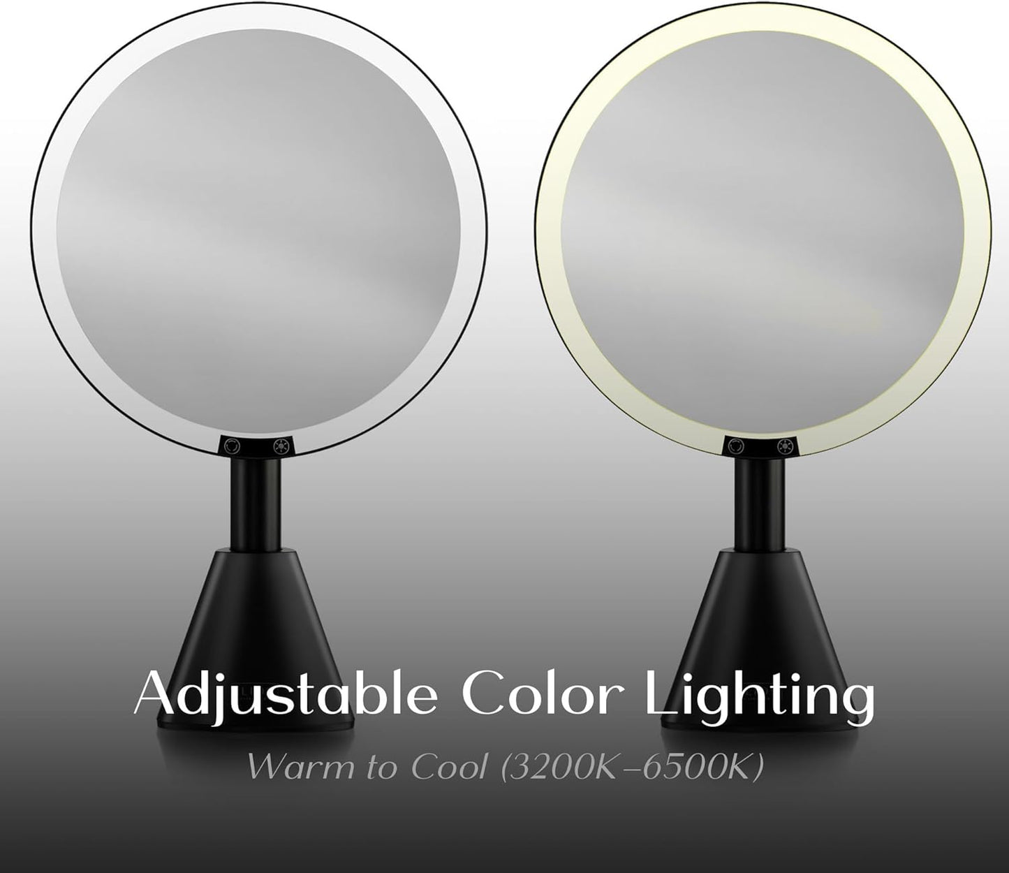 Ilios Lighting 9" Lighted Makeup Mirror - 5X Magnification, Rechargeable LED, Adjustable Lighting (3200K–6500K) | Black