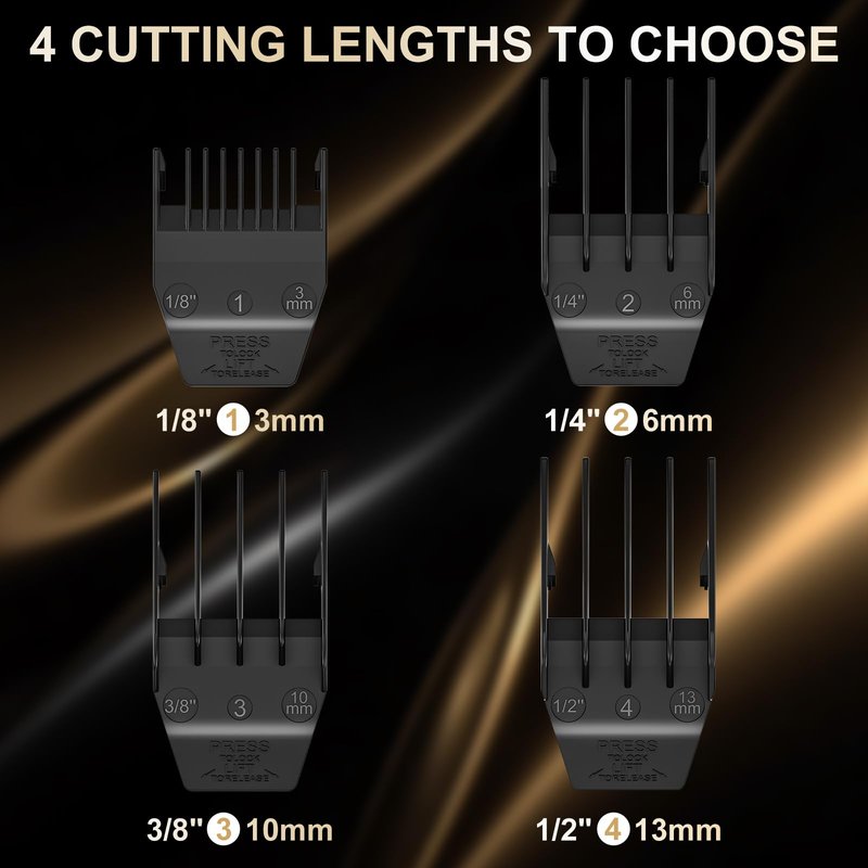 Professional Peanut Clipper Guards for Wahl Peanut – 4PCS (1/8" to 1/2") Compatible with Wahl Peanut Guards 8685/8655/8035/8663 – Premium Guide Combs with Storage Bag & Cleaning Brush, Black