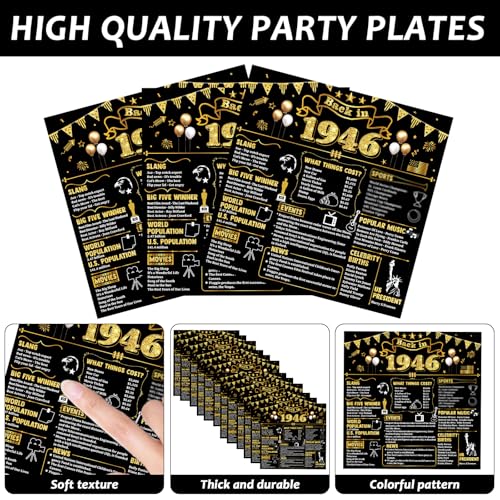 80th Birthday Party Supplies Set - Black Gold Plates & Napkins