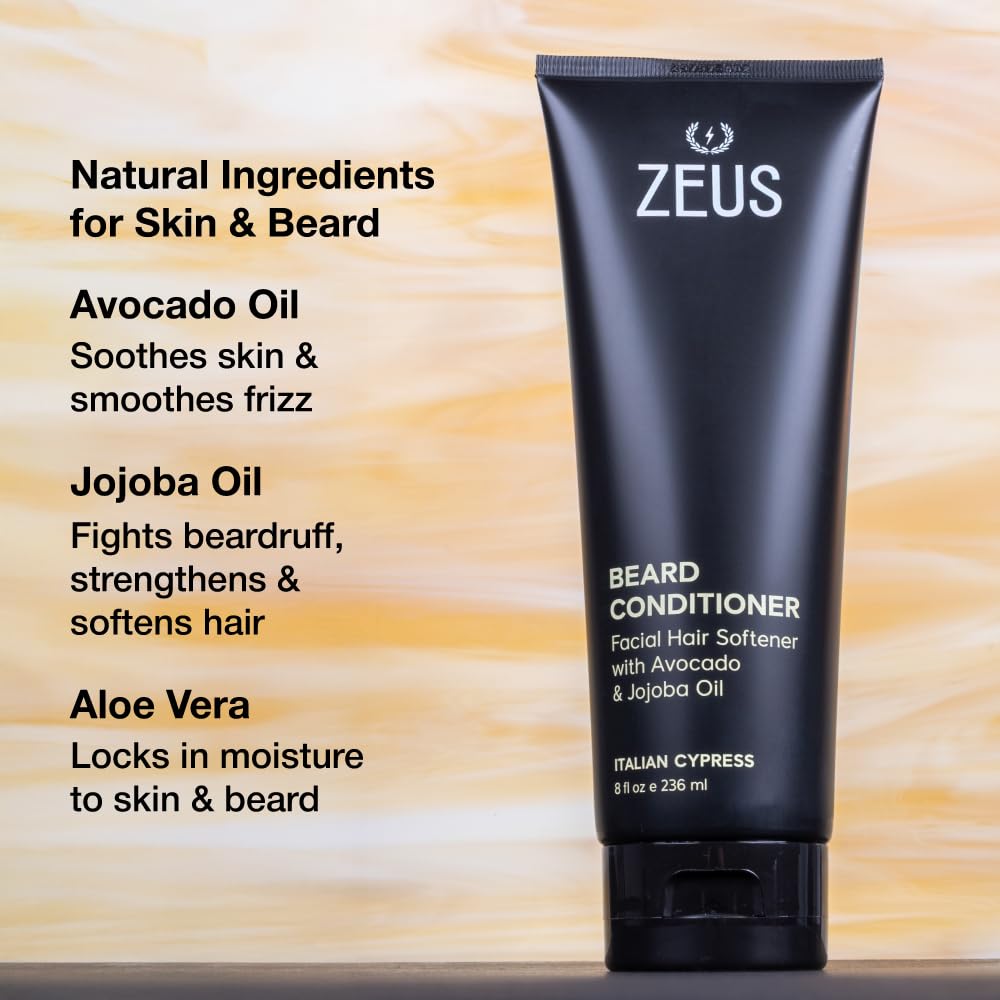 ZEUS Beard Conditioner Wash, Cleansing & Moisturizing Beard Wash with Green Tea & Natural Ingredients to Soften Beard – 8 oz. (Made in USA) Sandalwood