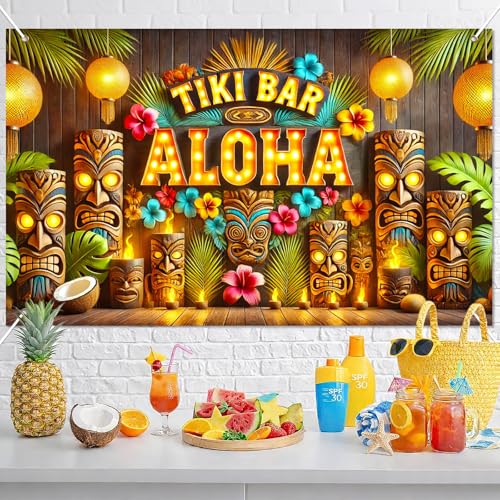 Aloha Luau Party Banner - 71x43 Inch Tiki Backdrop for Summer Events