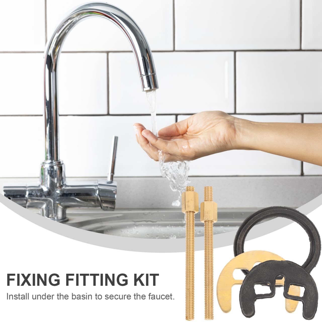 POPETPOP 1 Set Faucet Fixing Bracket, Faucet Fastening Circlip, Kitchen Antiloosing Nut Cap Fastening Circlip Washer Accessory Tool, Wash Basin Tap Fixing Fitting Kit