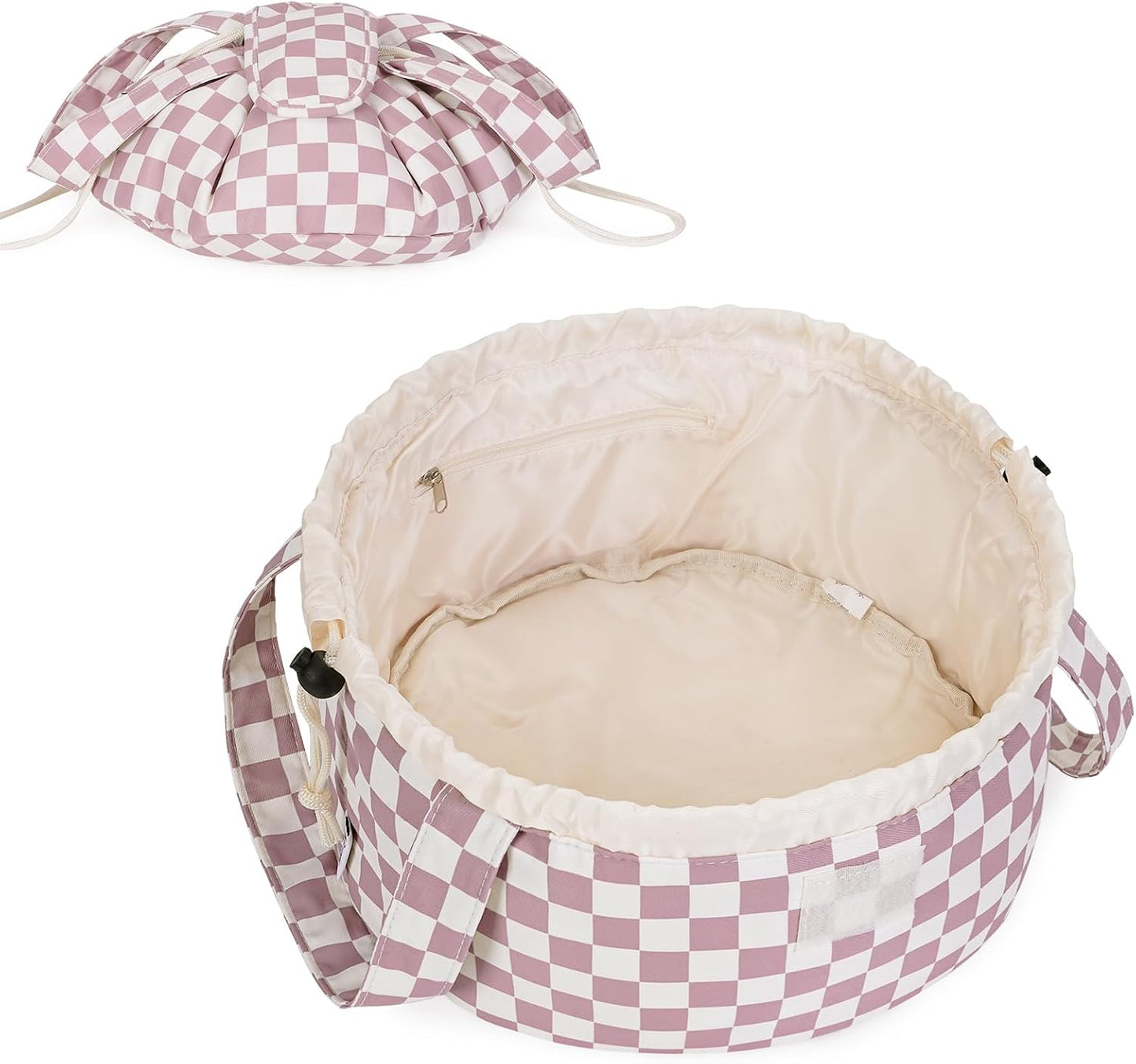Large Pink Barrel Drawstring Makeup Bag - Stylish Cosmetic Organizer for Toiletries | Dusty Rose Color