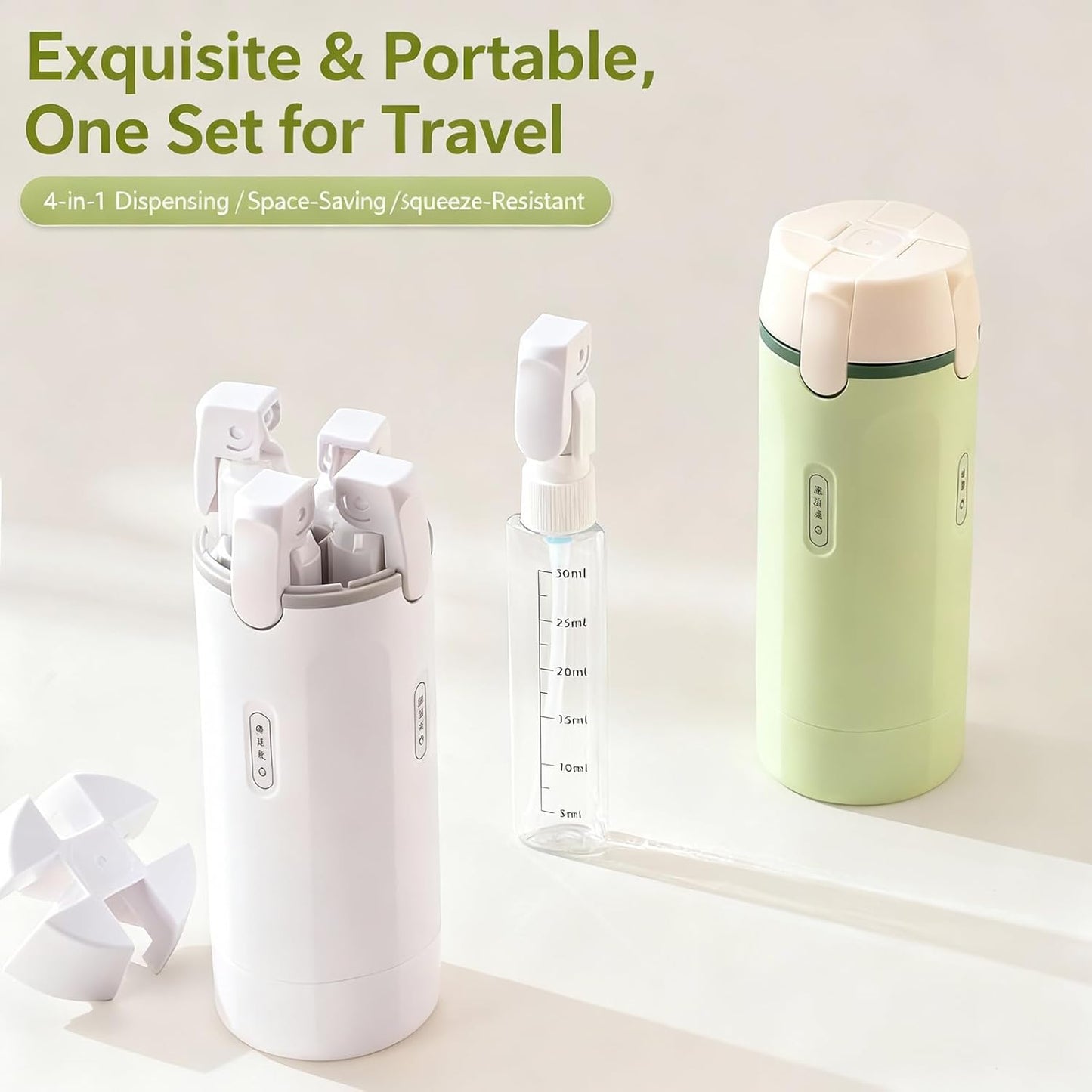 Travel Dispenser Bottle Set - 4 Pack 30ML Leak Proof Toiletry Containers | White, One Size