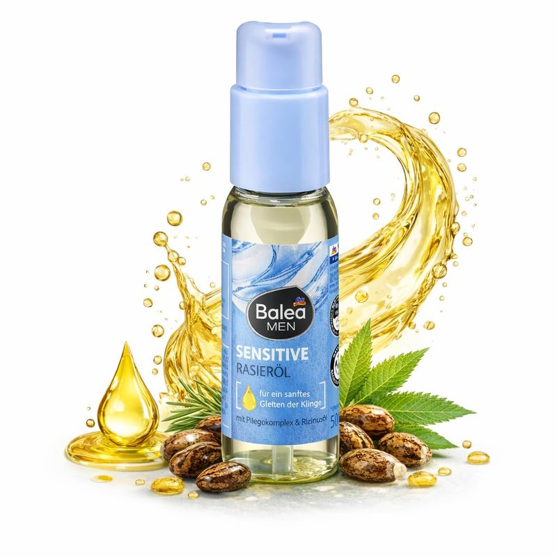 Balea MEN Sensitive Shaving Oil for Men Beard & Contour Natural Oil Complex with Castor Oil Soothes & Protects Sensitive Skin Smooth Glide Formula 50 ml