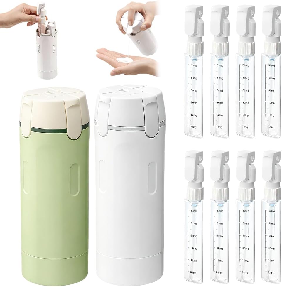 4-in-1 Travel Dispenser Bottle Set - Refillable 30ML Toiletry Containers | Leak-Proof Travel Size (Green & White)