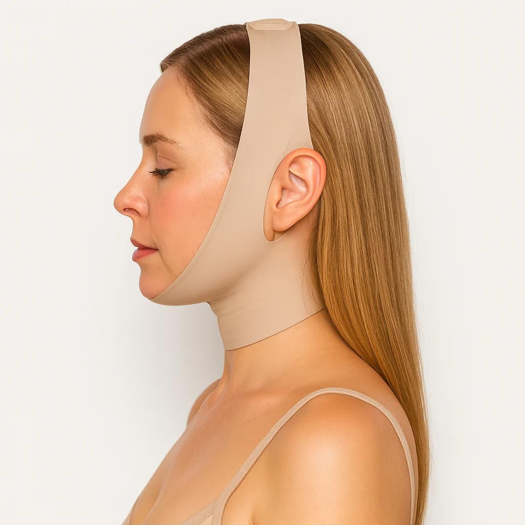 Collagen Face Sculpt Wrap - Adjustable Chin & Jawline Shaper Mask | Reusable, Breathable Material (Beige)
