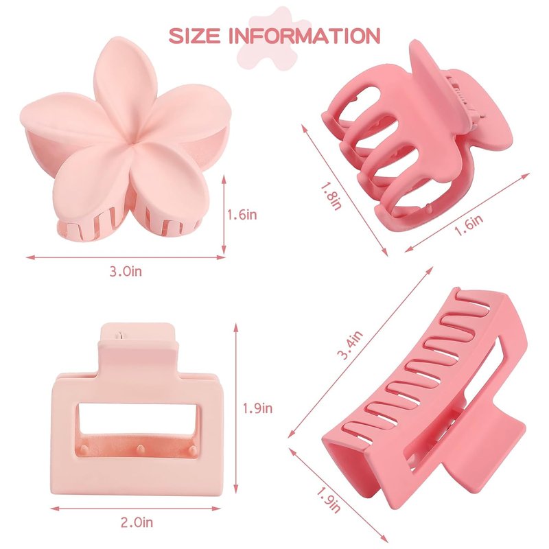 Matte Hair Clips for Women - 8 Pcs Strong Hold Non-Slip Claw Clips | Flower & Rectangle Styles in Neutral Colors