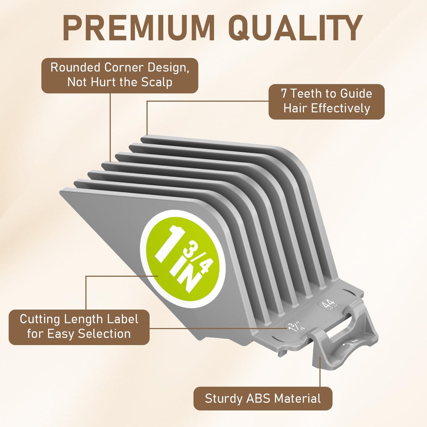 Clipper Guards 1.25", 1.5", 1.75", 2" Compatible with Most Wahl Clippers, 2nd Gen Extra Long Professional Hair Clipper Combs Guides 10 12 14 16, Gray