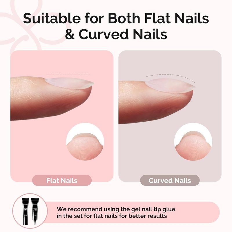 Short Almond Gel Nail Tips Kit - 300 Pcs Pre-Built Apex Fake Nails | Half Matte Full Cover Acrylic, Strong & Long-Lasting