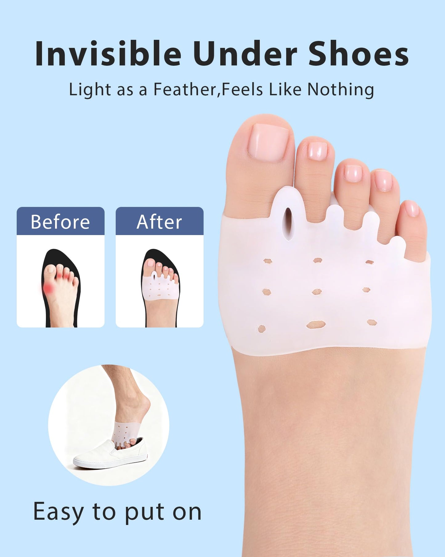 Jalopink Silicone Toe Separators, Spacers Bunion Corrector for Women Men, Toe Straightener,Breathable Soft and Comfortable Silicone Foot Cushions (4 Pairs)