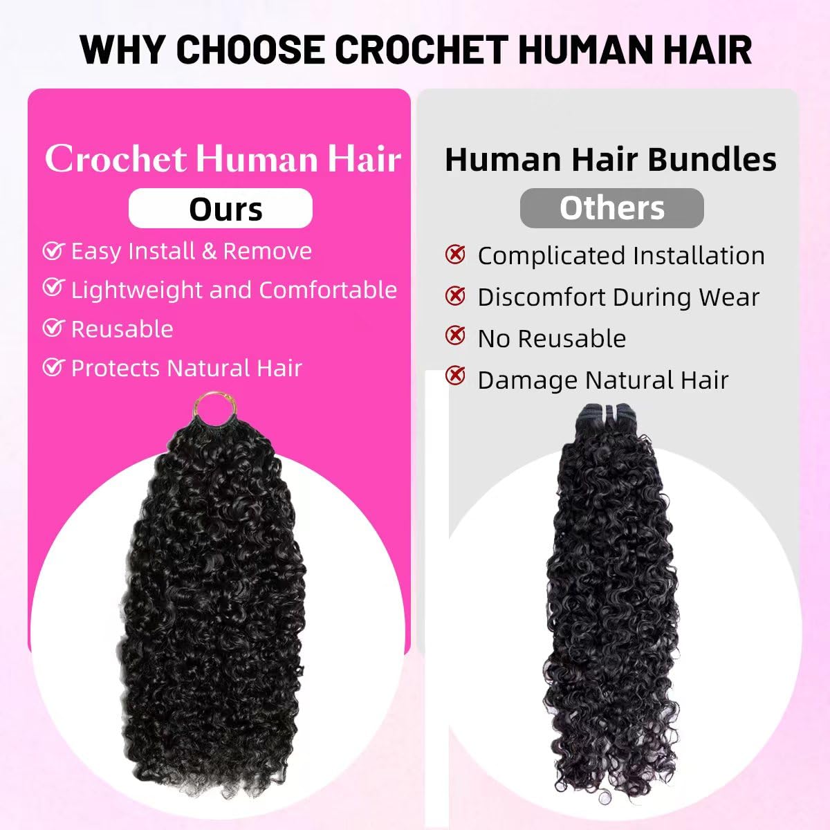 22 Inch Burmese Curly Crochet Hair Extensions - 100% Human Hair, Pre-Separated, 120g for Black Women