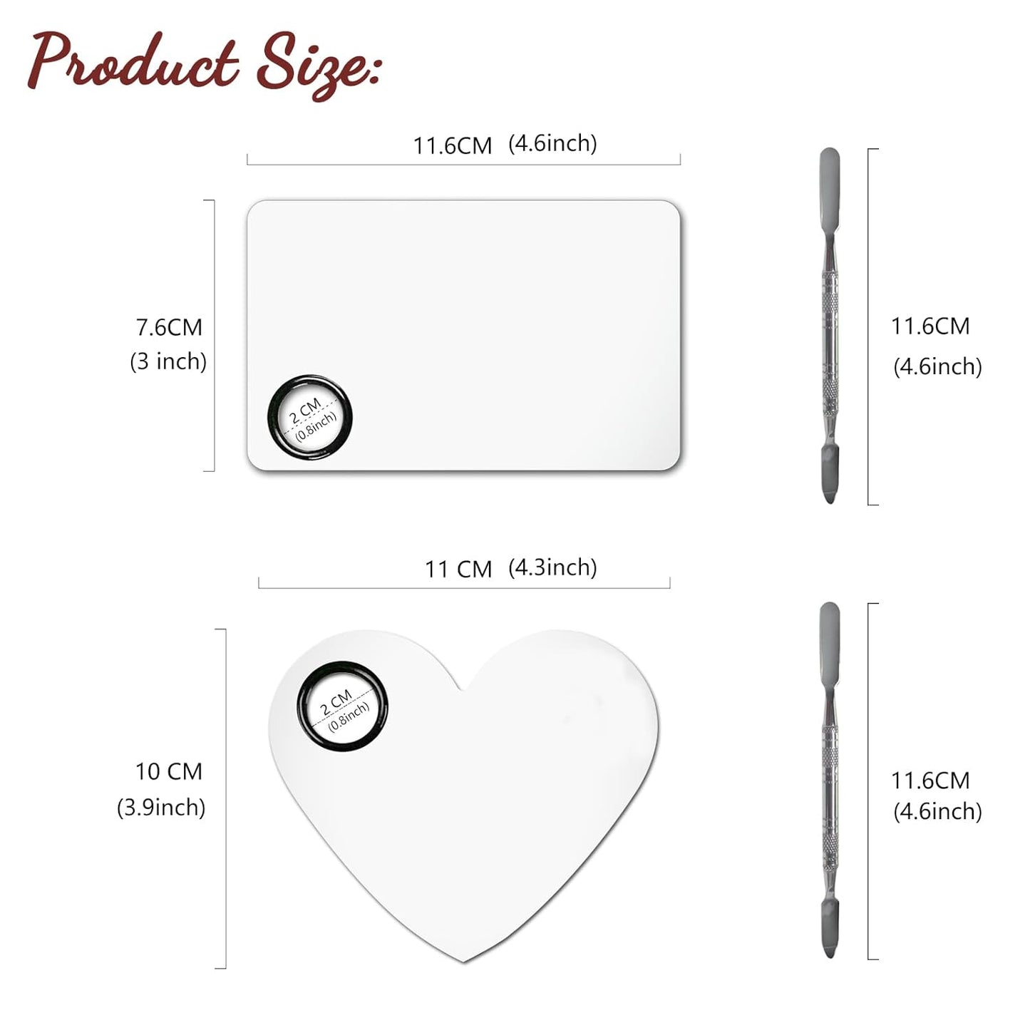 Stainless Steel Makeup Mixing Palette Set - 2 Pcs with Spatula for Foundation, Eye Shadow & Nail Art