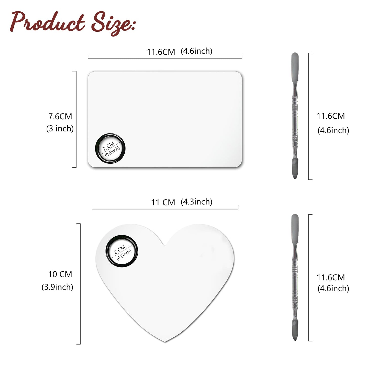 Banugo Stainless Steel Makeup Mixing Palette - 2Pcs, Includes Spatula, For Foundation/Eye Shadow/Mascara/Nail Polish/Pigment/Nail Art