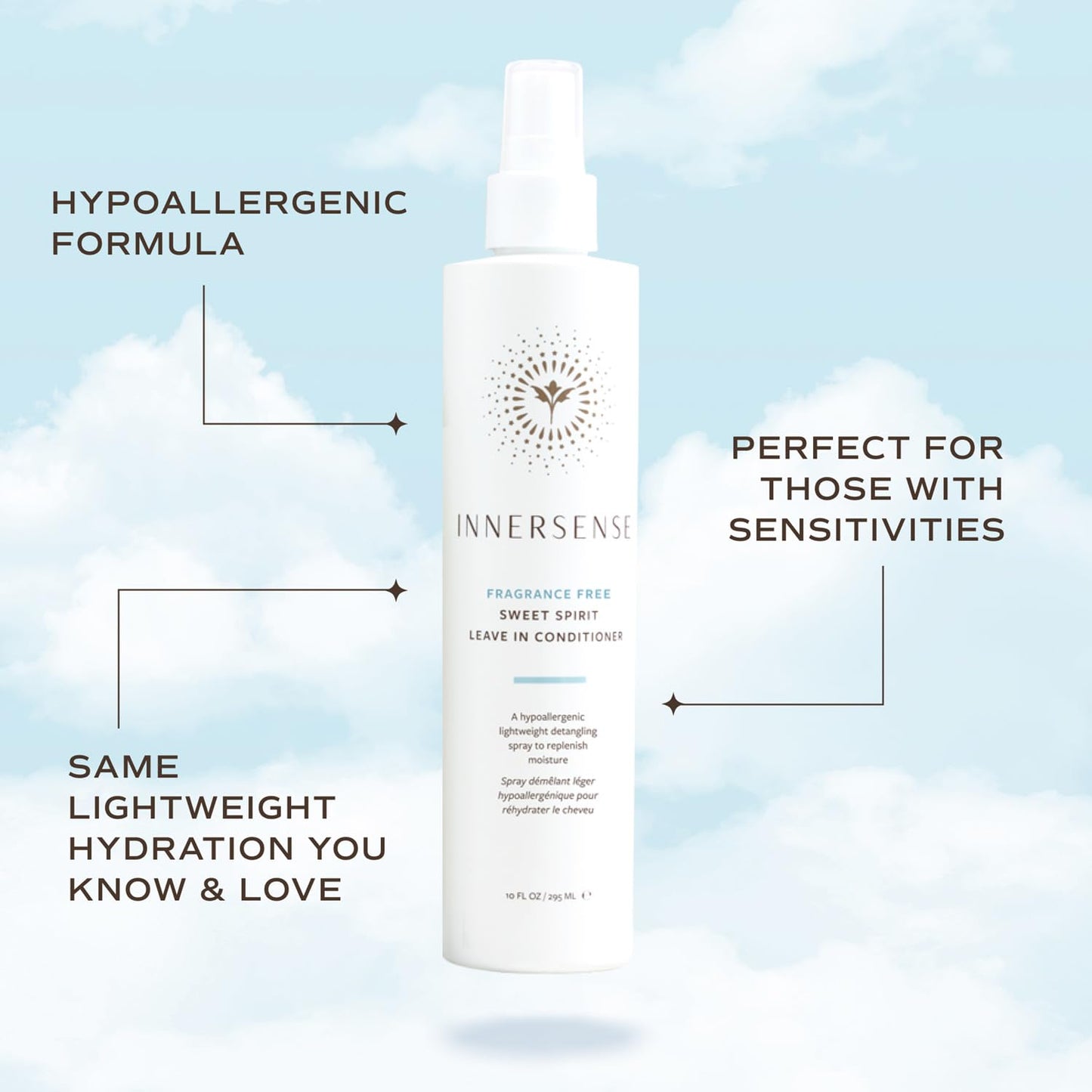 Innersense Organic Beauty - Fragrance-Free Sweet Spirit Leave-in Conditioner | Detangling, Hydrating, Smoothing | Non-Toxic, Cruelty-Free, Clean Haircare (10 fl oz)