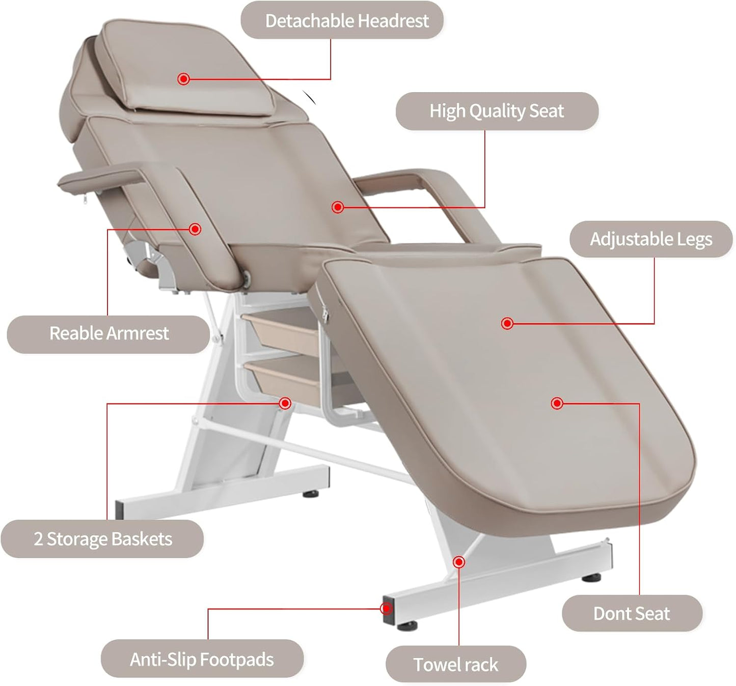 Tattoo Chair - Adjustable Facial Chair with Hydraulic Stool for Estheticians | Gray Multipurpose Spa Equipment
