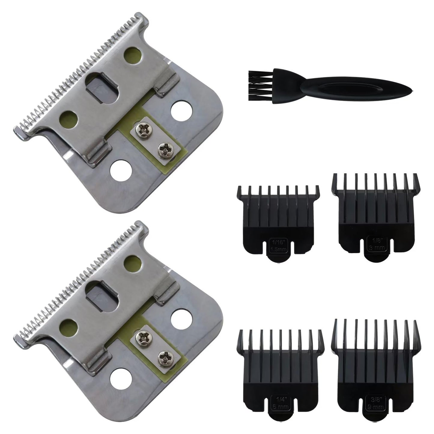 Updated 2 Pack T Out-liner Blades for Andis T Out-liner Trimmer, for GTX Replacement Blade with Brush, Steel T Blade Set with 4 Guards Guides for Hair Clippers Model #04710/04521, Silver by Vicue