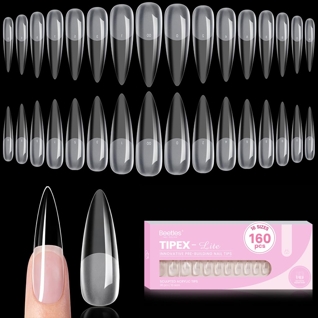 Beetles Nail Tips - XXL Stiletto Instant Apex for DIY Salon Extensions | 160pcs in 16 Sizes (00-14)