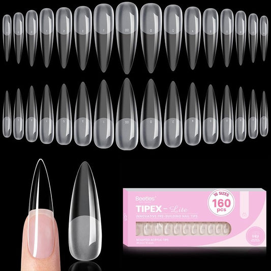 Beetles Nail Tips - XXL Stiletto Instant Apex for DIY Salon Extensions | 160pcs in 16 Sizes (00-14)