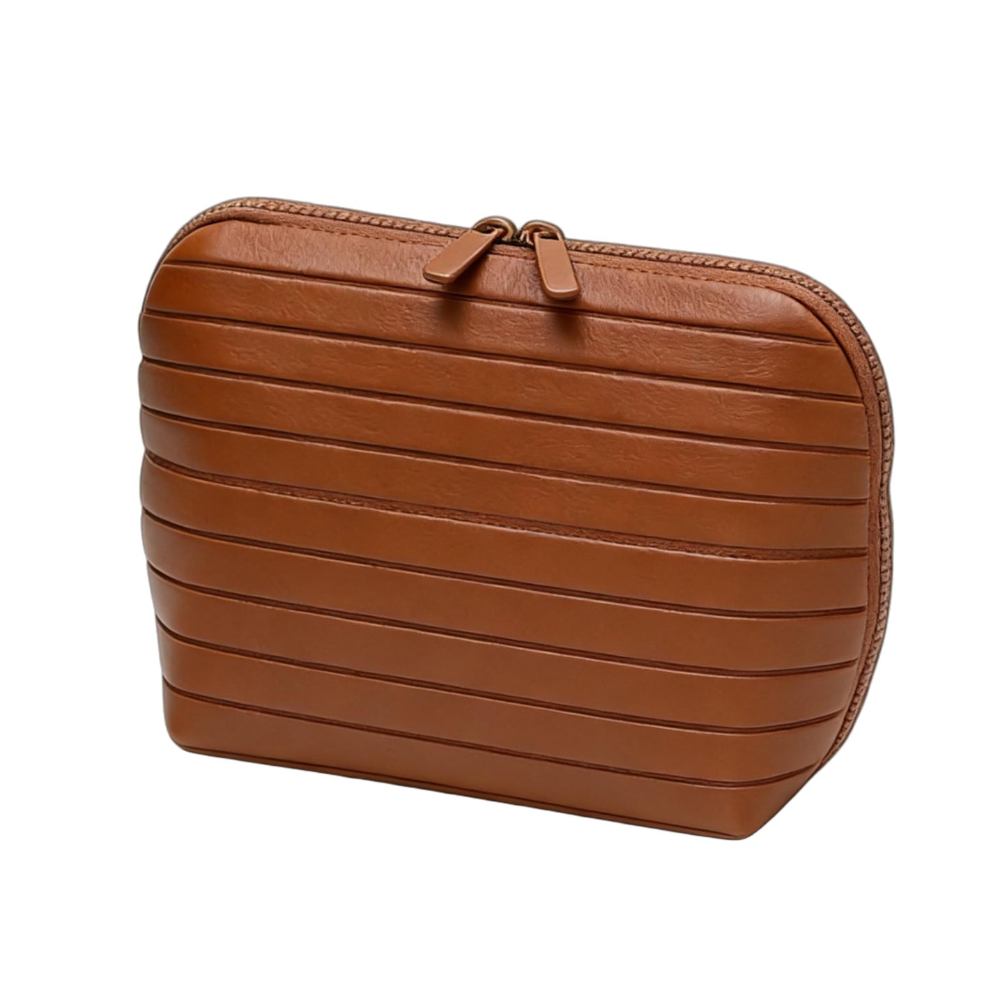 Erfgaiu Parallel Traveler Makeup Bag Fold Down Cosmetic Bag with Brush Holder Toiletry Bags Women Portable Stripe Organizer Case Brown S