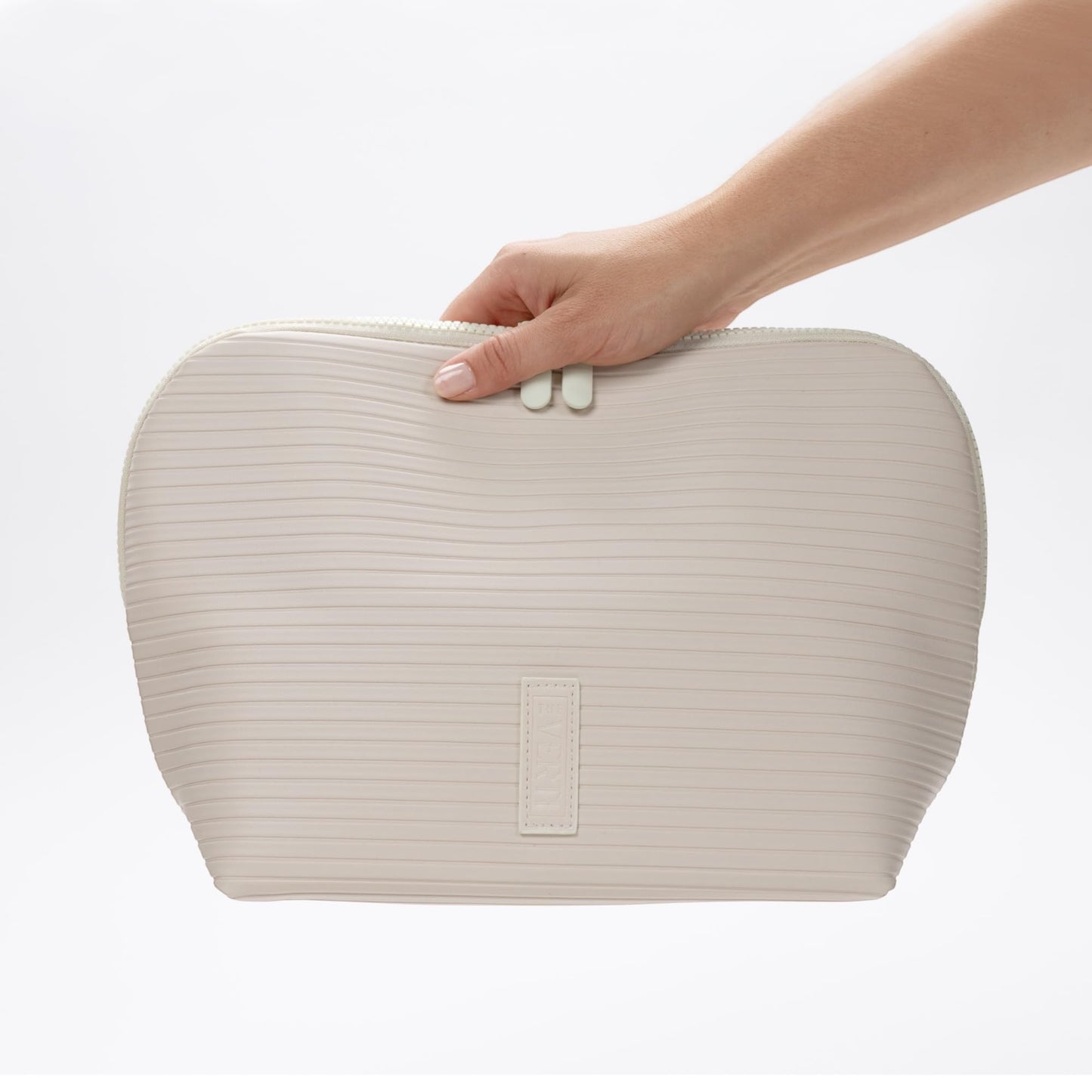 THE VERTI-Vertical Waterproof Makeup & Toiletry Bag | 23-Pocket Organizer with Upright, Fold-Down Design for Skincare, Toiletries & Essentials (Shell)