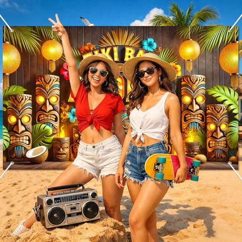 Aloha Luau Party Banner - 71x43 Inch Tiki Backdrop for Summer Events