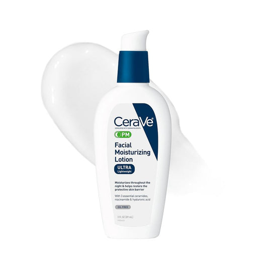 CeraVe PM Facial Moisturizing Lotion - Night Cream with Hyaluronic Acid & Niacinamide | Ultra-Lightweight, Oil-Free, 3 oz