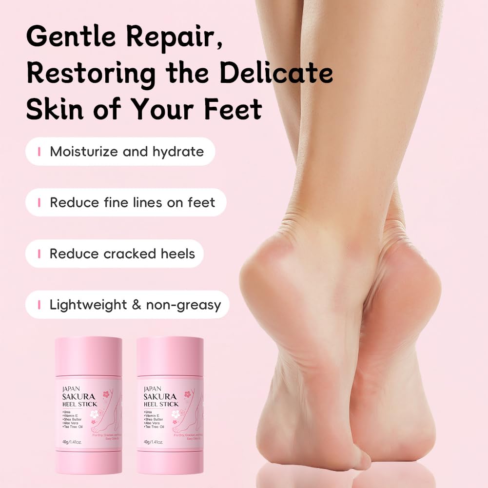 Sakura Foot Care Creams - 2 Pcs Cracked Heel Repair Sticks with Shea Butter & Aloe Vera | Deeply Moisturizing, 1.4 Oz