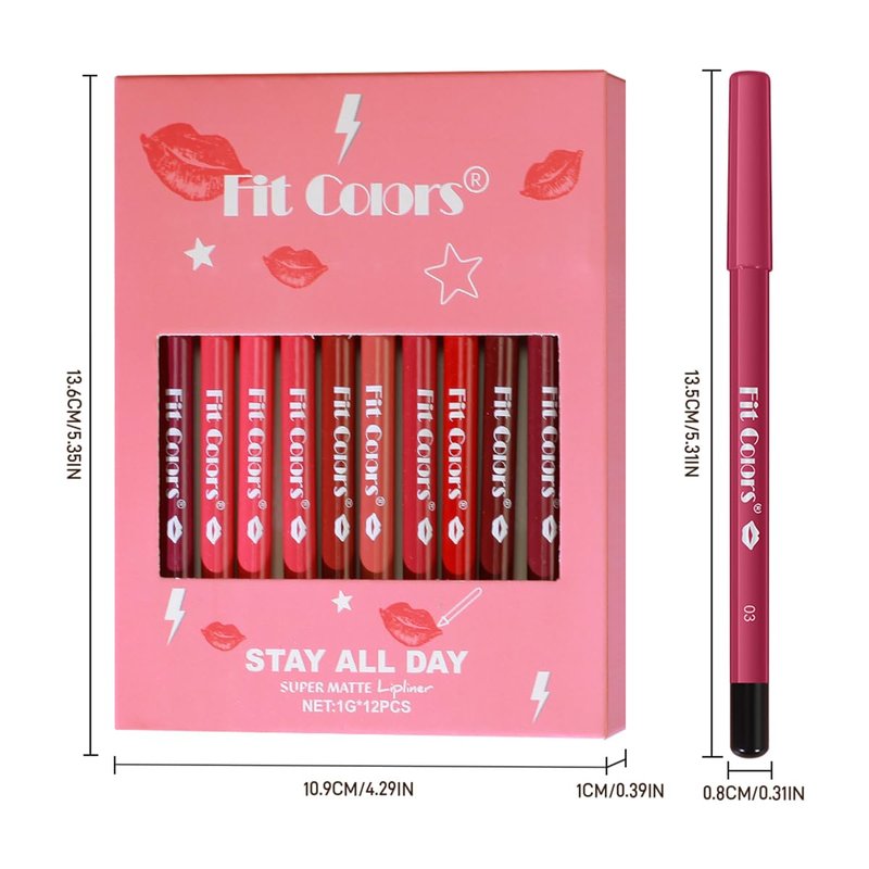 Matte Lip Liner Set - 12 Pcs Creamy Velvet Lipstick Kit | Waterproof, Long-Lasting, High Pigmented