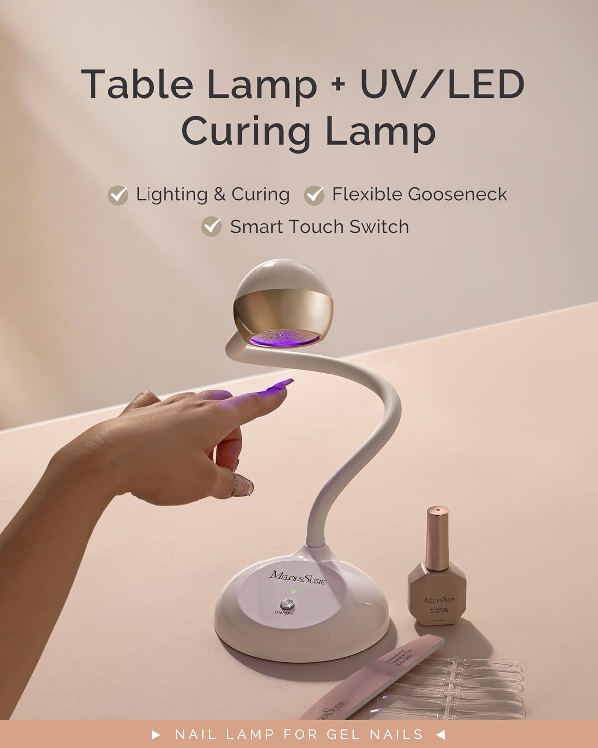 MelodySusie Gooseneck Cordless UV Nail Lamp - 2-in-1 Rechargeable Fast Curing for All Gels | Adjustable Light Angle