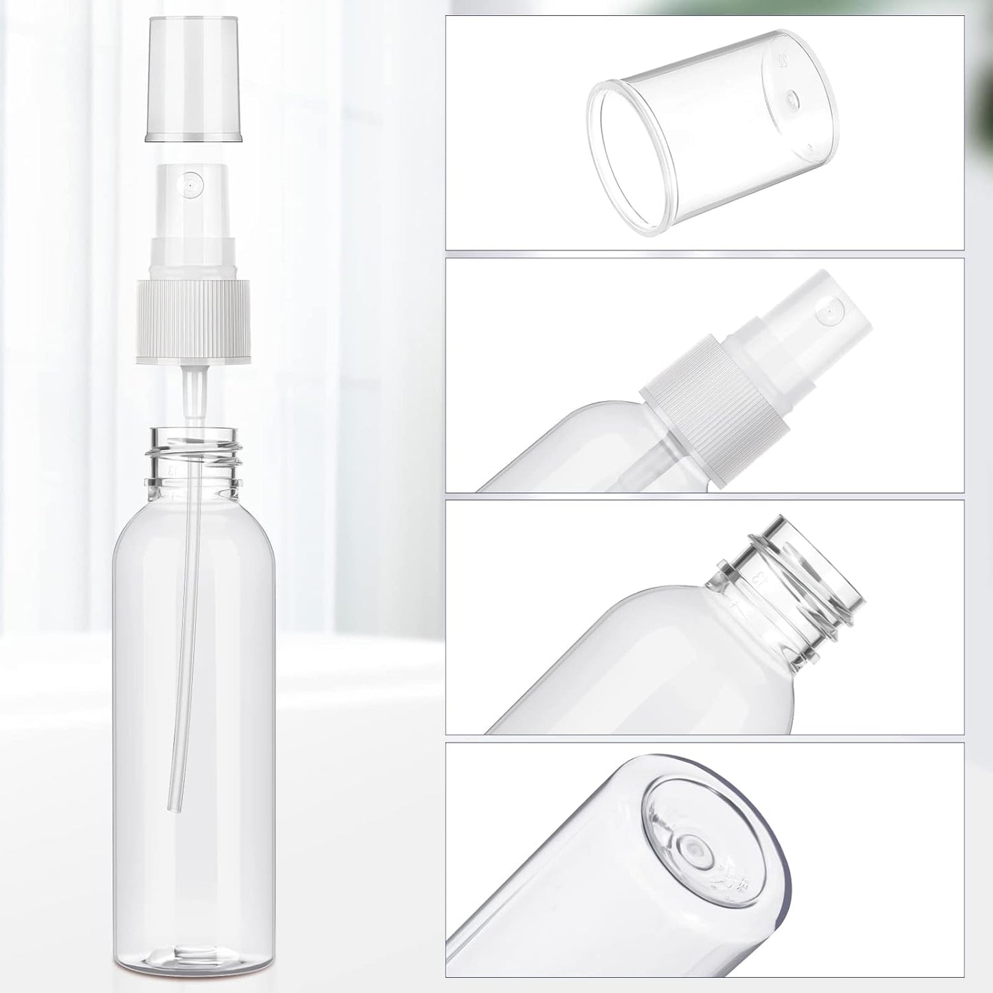 100 Pack 2 Oz Plastic Spray Bottles - Reusable Mini Travel Size Mist Sprayer for Essential Oils & Cleaning | Clear