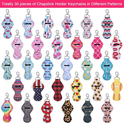 Caffox Lip Balm Holder Keychain - 30Pcs Neoprene Clip Holders