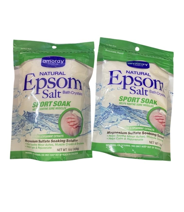 Amoray Epsom Salt Bath Crystals with Menthol & Spearmint - 16oz Pack for Muscle Relief
