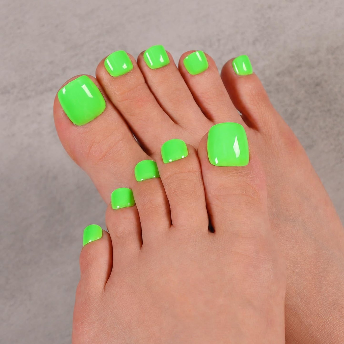 Press On Toenails - Sheer Pale Pink Short Square Fake Toe Nails with White French Tip | Reusable Pedicure Kit - 32 Pcs / 16 Sizes