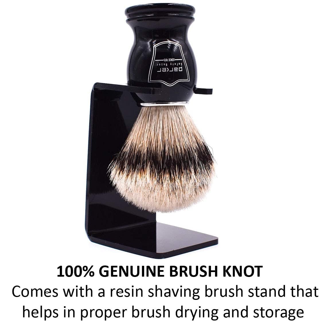 Parker Silvertip Badger Shaving Brush with Resin Handle & Resin Stand | 22mm Soft Knot for Rich Lather | Handcrafted Brush for Shave Cream or Soap | Premium Wet Shaving Accessory | Iconic Brand