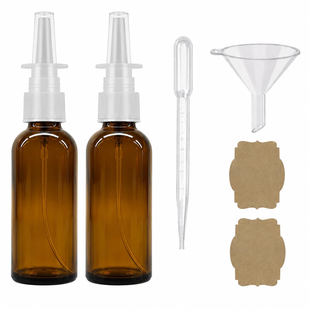 Nasal Spray Bottle Empty Amber Glass 1 oz Nasal Sprayer! EMPTY, Refillable, Travel Sized, Quality Glass for Saline Applications! (2 amber glass bottles)
