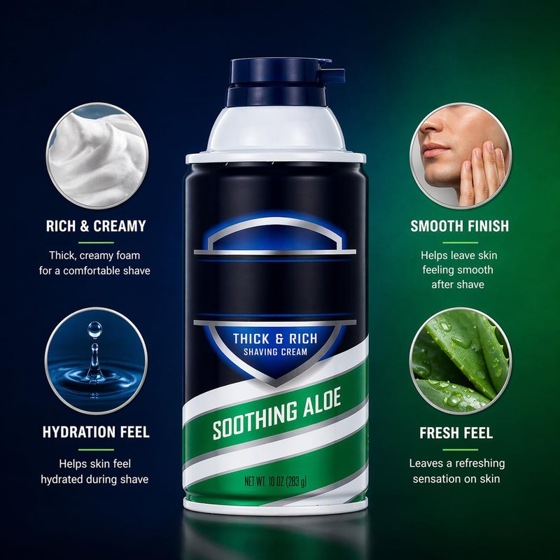 Men’s Shaving Cream with Aloe, 10 oz, Classic Shave Cream for Daily Grooming, Smooth Lather for Easy Razor Glide