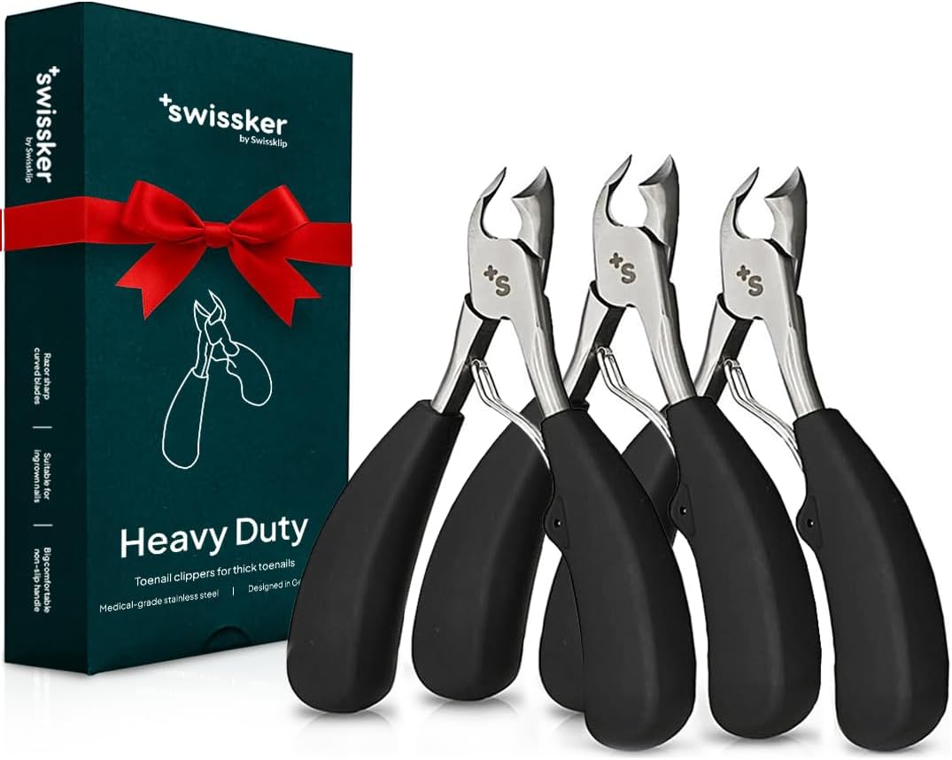 Swissker Heavy Duty Toenail Clippers - Ergonomic Large Nail Cutter for Thick Nails | Professional Long Handle for Seniors
