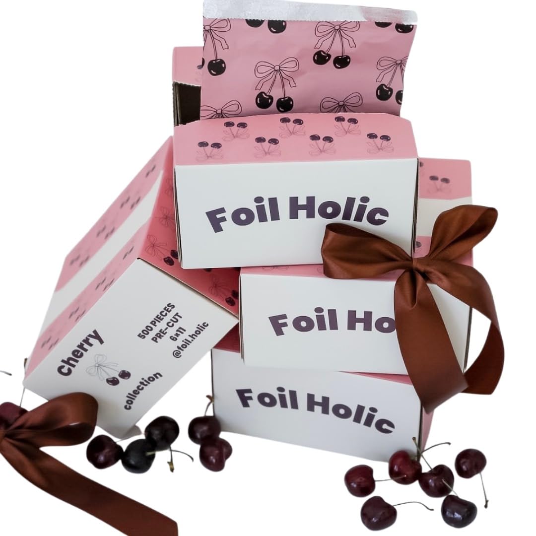 Hair Foils for Highlighting - 500 sheets - 6x11 Pop-Up Embossed Foil Sheets for Salon Hair Coloring - Cherry Bow Design by Foil Holic
