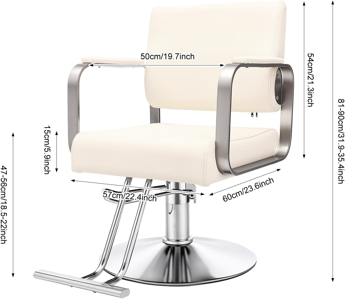 Salon Barber Chair - Hydraulic Pump & 360° Swivel | Adjustable Height Off-White & Silver Styling Chair for Barbershop & Home